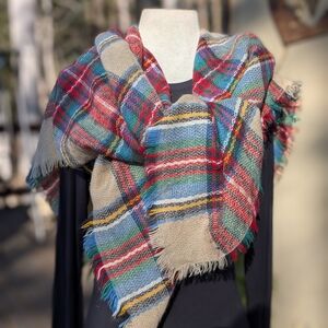 Tan Plaid Blanket Scarf